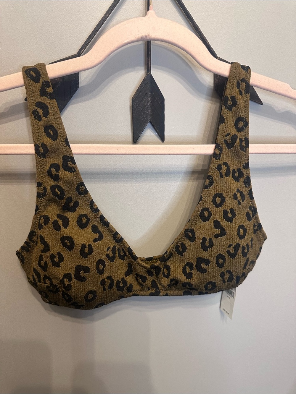 aerie Olive Green Leopard-Print Bikini Top